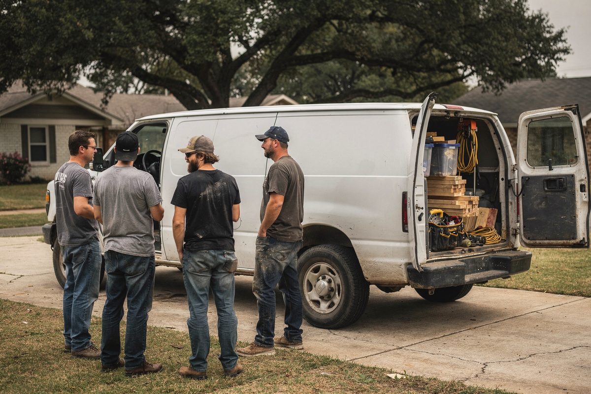 Ronevexa crew standing beside their work van on a driveway